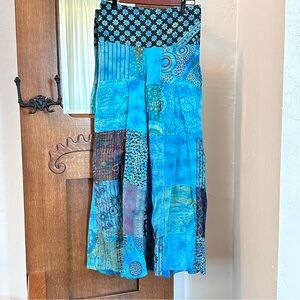 NWT Bohemian Blue Patchwork Wide Leg Palazzo Pants